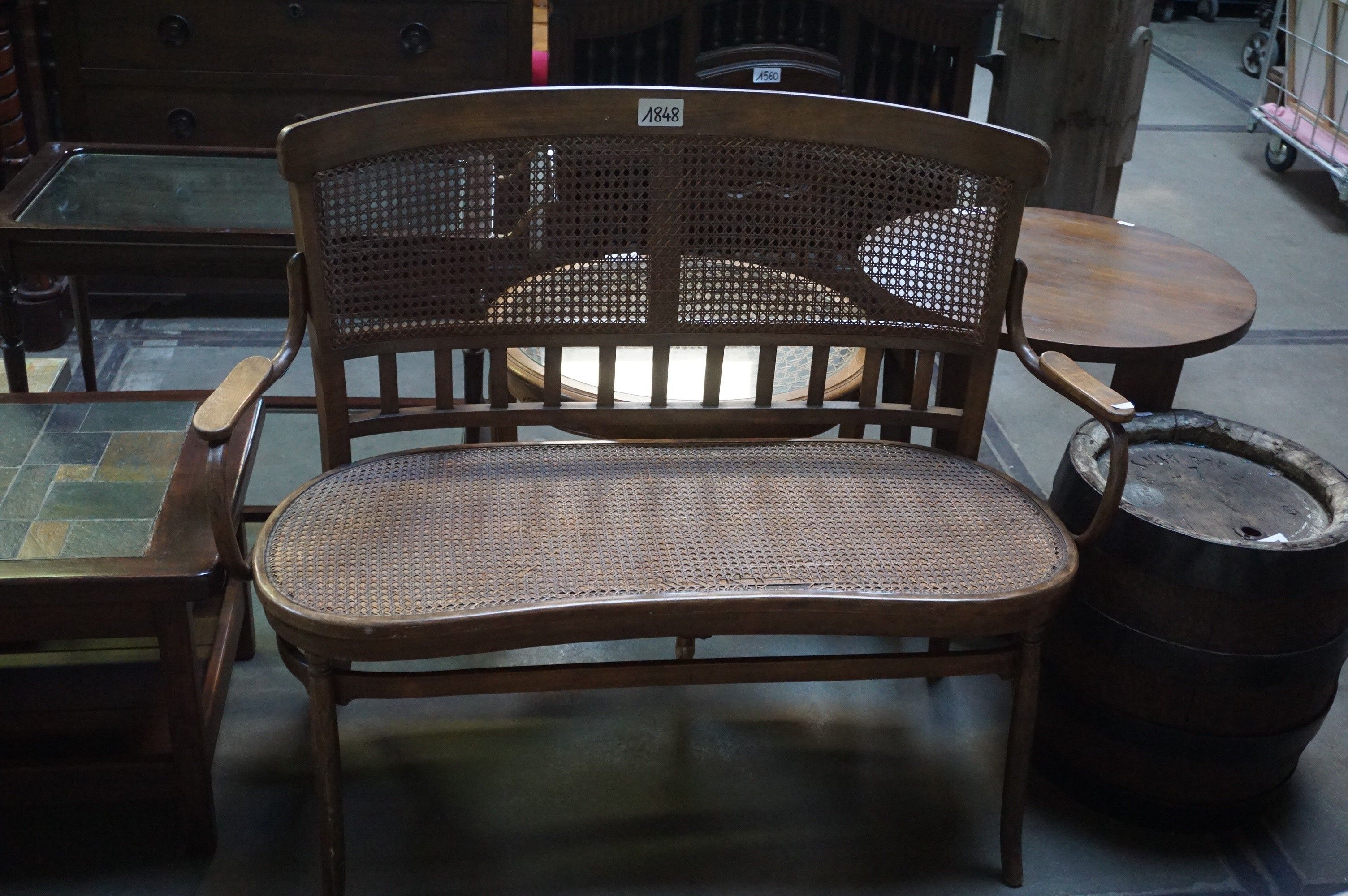 banquette de style THONET - vers 1920 - avec cannage - L : 1…