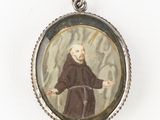 portrait of a man in a monk ' s robes holding a cane