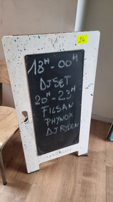 a chalk board that has been placed on the floor