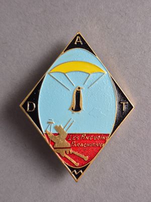 un pin's sur lequel est représenté un parachutiste