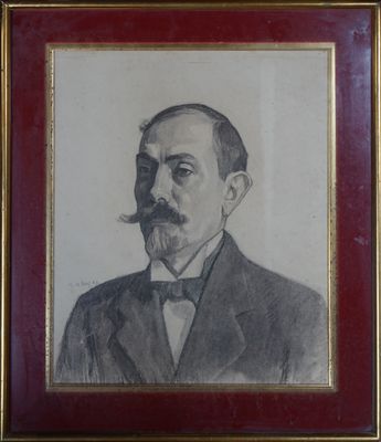 portrait d'un homme en costume, avec une moustache et une barbichette