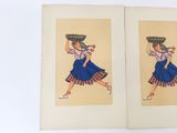 two pictures of a woman carrying a basket on her head