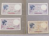 quatre types différents de billets de banque exposés dans une vitrine