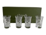 set of four crystal shot glasses in a gift box