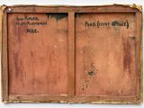 a picture of an old wooden box with writing on it