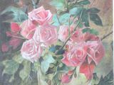 pastel painting of pink roses in a vase on a table