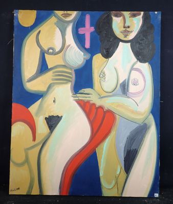tableau représentant deux femmes en maillot de bain debout l'une à côté de l'autre