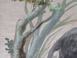 a painting of an elephant that is walking in the grass