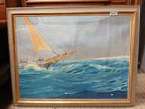 a picture of a painting of a sailboat in the ocean