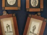 three framed pictures of men and women are hanging on a wall