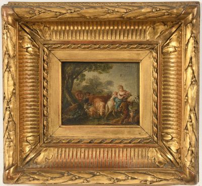 un tableau représentant un homme à cheval et une femme à cheval
