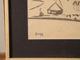 a picture of a drawing of a man on a boat