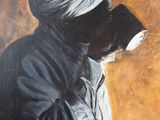 an oil painting of a man in a turban drinking from a cup