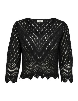 JDY - Pull court en maille crochetée - Manches 3/4 - Style b…