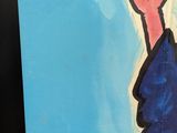 a painting of a man holding a baseball bat on a wall