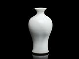 un vase blanc posé sur une surface noire