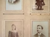 four old black and white photos of a young girl in a dress