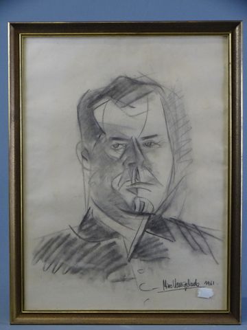 Marc VAUGELADE (1923-2001) « Portrait ». Fusain sur papier. Signé...