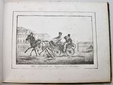 a picture of a horse drawn carriage being pulled by two men