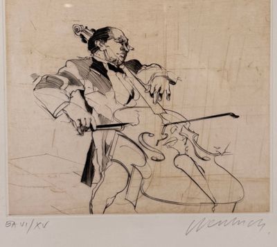 une image représentant un dessin d'un homme jouant du violoncelle