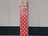 a picture of a red and white clock on a wall