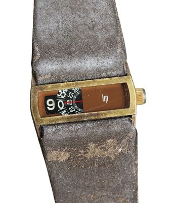 a close up of a wrist watch with a number on it