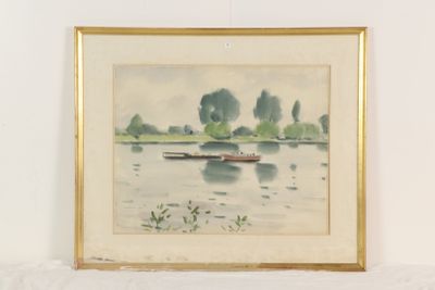 une image d'un tableau représentant un bateau sur l'eau