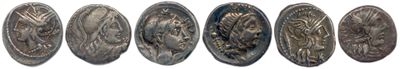 six types différents d'objets métalliques de forme ovale sur fond blanc