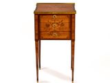 an image of a small wooden table with a drawer on it