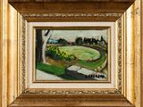 une image représentant un tableau représentant un terrain de golf, dans un cadre doré