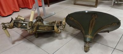 a table with a clock on it next to a table with a umbrella
