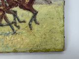 a painting of a man riding a horse in a field