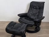 black leather reclining chair and ottoman with matching foot stool