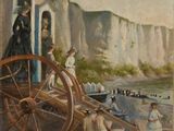 une peinture d'un homme et d'une femme sur la plage