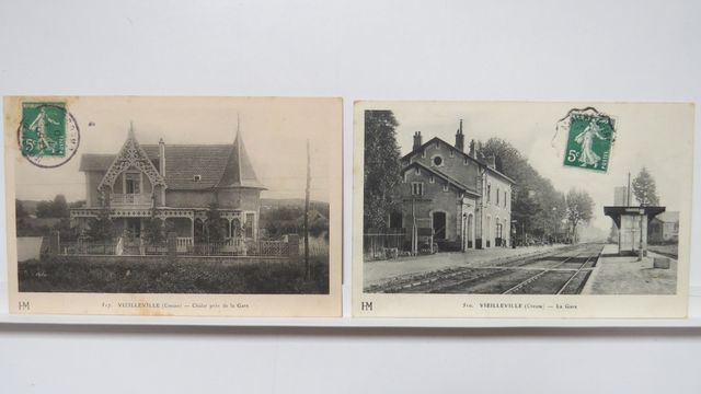 Vieilleville : Lot de 2cpa : La Gare (HM 510), TBE + Châlet près ...