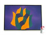 peinture représentant une fleur jaune et verte sur fond violet
