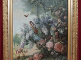 une photo d'un tableau représentant un oiseau dans un jardin