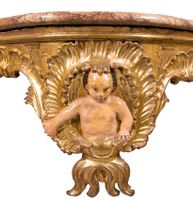 Paire de magnifiques consoles en bois sculpté, doré et polyc… (photo 6)