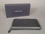 prada black leather zip around wallet