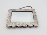 silver plated picture frame with scallop edge and chain