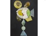 an image of a painting of a fish and other objects on a black background