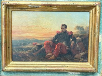 H. BELLANGÉ (1800-1866) "Le fantassin assis au crépuscule", …