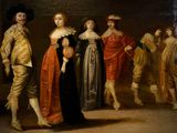 painting of a group of people dressed in period clothing standing in front of a painting