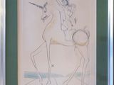 painting of a unicorn on a horse in a green frame