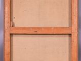 an old wooden frame with a picture hanging on the wall