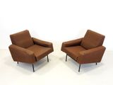 pair of mid century lounge chairs in brown upholstered upholstered upholstered upholstered upholstered upholstered upholstered upholstered