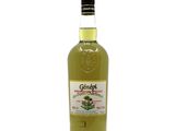 a bottle of whisky with a white label on a white background