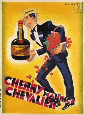 a painting of a man in a suit holding a bottle and a bunch of cherries