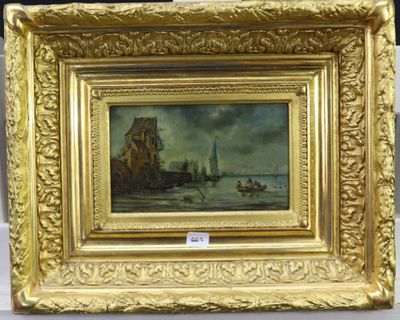 l'image d'une peinture représentant un bateau dans un plan d'eau