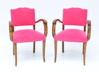 Paire de fauteuils bridge en bois naturel, assise et dossier…